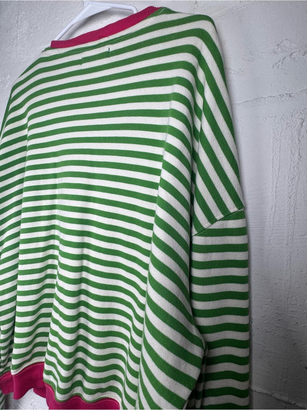 Free People Classic Striped Oversized Crewneck Sweatshirt Green Pink Small - Picture 10 of 10